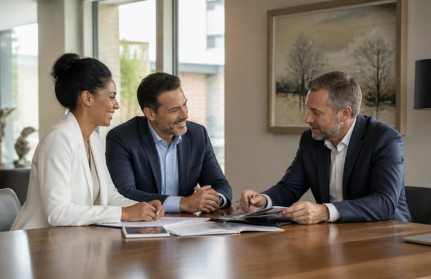 A couple discussing their financial plans with a Bellhaven advisor